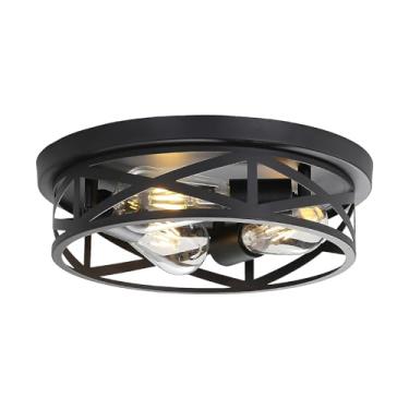 Imagem de Youroke Luzes de teto com 3 luzes de montagem embutida para casa de fazenda, gaiola interna de 33 cm, perto da luz de teto, metal preto, estilo rústico, luminárias de teto para casa, cozinha, quarto