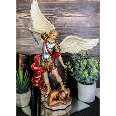 Imagem de Ebros Gift Colorido Guido Reni reprodução de arte barroca São Miguel Arcanjo Esmagando Satanás Diabo Estátua Guardião Protetor da Humanidade Decoração Estatueta Patrono da Polícia Soldados Médicos