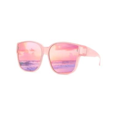 Imagem de Meeloog Óculos de sol grandes polarizados para mulheres e homens, óculos de sol grandes e modernos quadrados para dirigir e andar MST0110, Armação rosa P1/Lente espelhada rosa, tamanho �nico