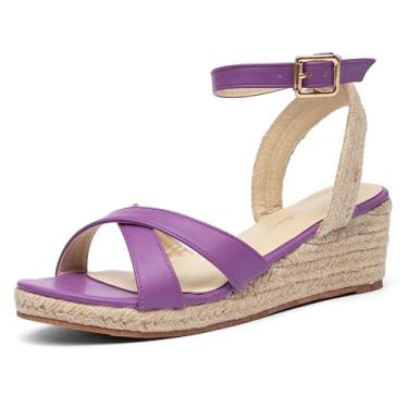 Imagem de getmorebeauty Sandália feminina de alpargatas com salto alto e plataforma com fivela aberta e elástica, Roxa, 40