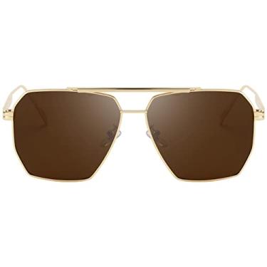 Imagem de Dollger Óculos de sol quadrados grandes para mulheres e homens, óculos de sol polarizados, retrô, grandes, Armação dourada, lente marrom (Tea Brown), Big