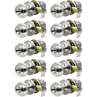 Imagem de SUNTAI Maçanetas de porta de privacidade, maçaneta interna de níquel escovado para quarto/banheiro/portas internas, conjunto de fechadura sem chave de aço inoxidável, trava de giro do polegar dentro