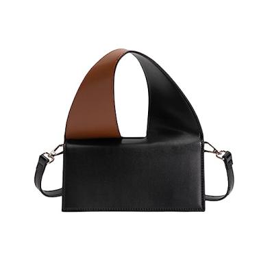 Imagem de Bolsa feminina com alça superior de couro, moda Hobo, bolsa vintage com aba, bolsa transversal quadrada preta, Preto