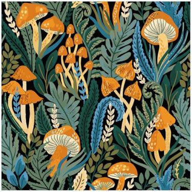 Imagem de Papel de parede removível Fairy Forest, papel de contato amigável ao locatário de cogumelos caprichosos para armário e gaveta, decoração de parede botânica da floresta para berçário, banheiro e