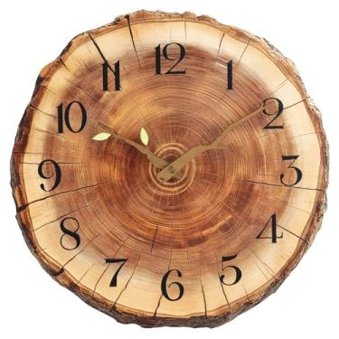 Imagem de JoFomp Anel anual relógios de parede de madeira operados por bateria, relógio de parede silencioso de 30 cm sem tique-taque, relógio de parede rústico decorativo, relógios de parede de madeira para