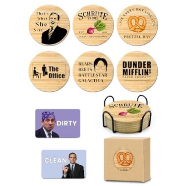 Imagem de HSSPIRITZ Mercadoria do programa de TV The Office, 6 peças de porta-copos de cortiça para bebidas, conjunto engraçado com suporte de porta-copos The Office, fãs de TV limpam ímã de lava-louças sujo