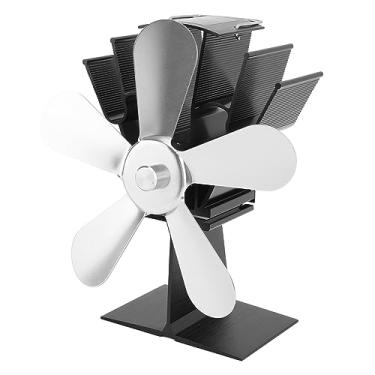 Imagem de aqxreight 5 fã de Fogão Alimentado por Calor para Lareiras a Lenha - Ventilador Silencioso de Lareira Preta para Aprimoramento de Circulação Quente (Prata)