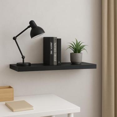 Imagem de Prateleira MDF 30X10 + Suporte Flutuante Organizadora Decoração Quarto Sala Escritório Preto