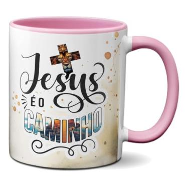 Imagem de Caneca Cristã Jesus O Caminho Frase Bíblia Xícara Religiosa (Rosa)