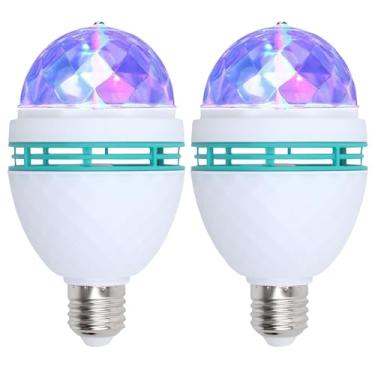 Imagem de YOOLYER Pacote com 2 lâmpadas giratórias coloridas E26 de LED, luzes de palco multicristal para discoteca, lâmpada RGB estroboscópica que muda de cor, adequada para festas de aniversário internas e