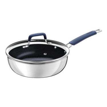 Imagem de Frigideira Tramontina Funda Com Tampa Romagna Em Aço Inox E Alumínio Com Revestimento Cerâmico Black Stone 24cm