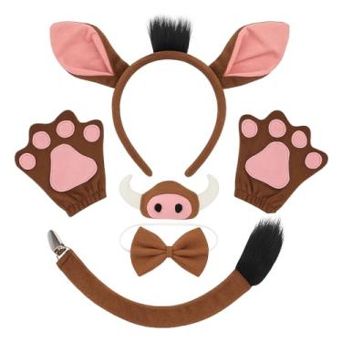 Imagem de PIERPIER Conjunto de fantasia Warthog, tiara de orelhas de Warthog com cauda