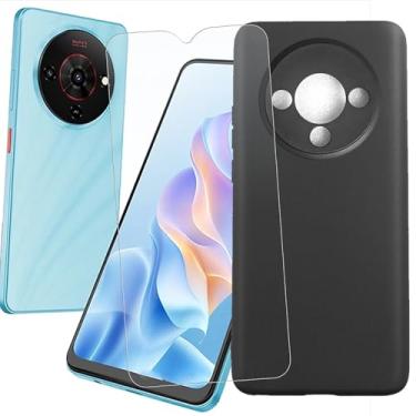 Imagem de TNKISRY Capa para celular ZTE Blade A76 5G [6,7 polegadas], capa macia de TPU protetora preta, posição precisa do orifício, película protetora de tela temperado [1 unidade]