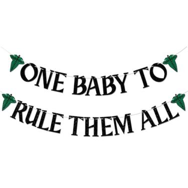 Imagem de Faixa One Baby to Rule Them All - Tema Fantasy Shire Revelação de Gênero Decoração de Festa, Decorações Medievais de Chá de Bebê Preto Glitter