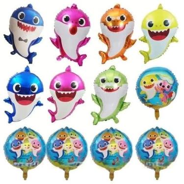 Imagem de Shark Birthday Party Decorations for Boys and Girls, 26” Shark Helium Balloons for Baby Birthday Party with 5 Pcs 18” Round and Star Ocean Theme Balloons, Shark Party Decorations (12 pcs) (12)