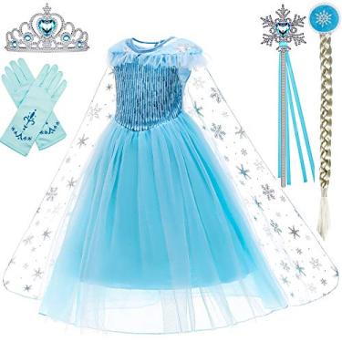 Imagem de BanKids Vestidos De Princesa Para Meninas, Fantasia Halloween Festa Aniversário, Infantil Com Peruca, Coroa, Maça, Luvas 2T 3T (D56,100 Cm)