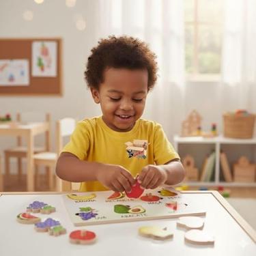 Imagem de Brinquedo Educativo Pedagógico Em Madeira Jogo De Encaixe Infantil (Frutas)