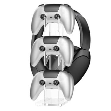 Imagem de 3 Tier Controller Holder and Headphone Stand, 2 in 1 Game Controller Stand Holder Organizer for ps5, ps4, One, Series, Earphone Hanger Accessories for Desktop Gamer (Clear)