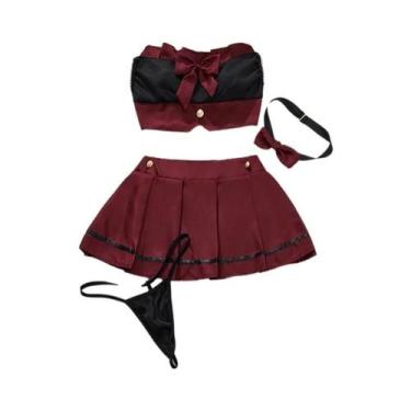 Imagem de Conjunto De Top Cropped Sem Mangas Com Babados Rosa E Saia Mini Em 2 P