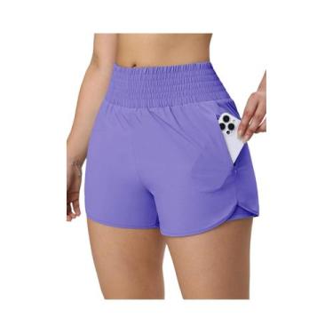 Imagem de Shorts Esportivos De Cintura Alta Para Mulheres 2024 XS-XXL Com Bolsos