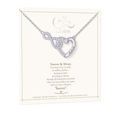 Imagem de Ldurian Colar de coração infinito com nome, colares de nome personalizado para mulheres, pedra do mês de nascimento personalizado, joia com pingente de coração banhado a prata para presentes de