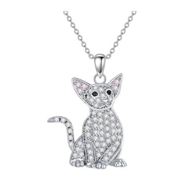 Imagem de OSCCI Colar com pingente de gato de cristal, pingente de gatinho para mulheres, joia diária para amantes de animais, Metal, Sem Pedra Preciosa