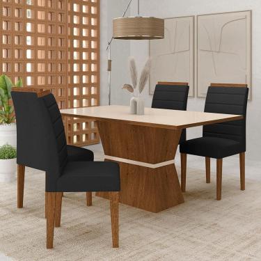 Imagem de Mesa 1,36 Biella Com 4 Cadeiras Estofadas Freijó/off/sd Preto - M.a