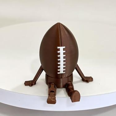 Imagem de Poranlem Boneco de futebol americano, decoração de mesa com pernas articuladas, borda de prateleira, presente de bola esportiva, presente impresso em 3D, enfeite de dia de jogo (futebol)