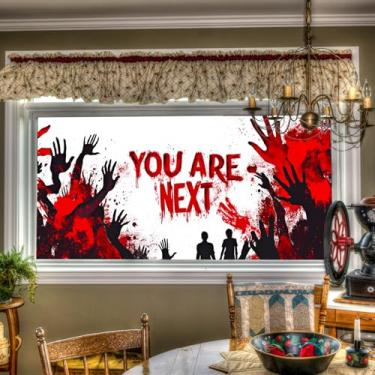 Imagem de HOMETITUTE Horror Bloody Hands Película de privacidade para janela de Dia das Bruxas, 100 x 43 cm, película decorativa para janela de arco-íris, vidro sazonal para quarto, sala de estar, decoração de