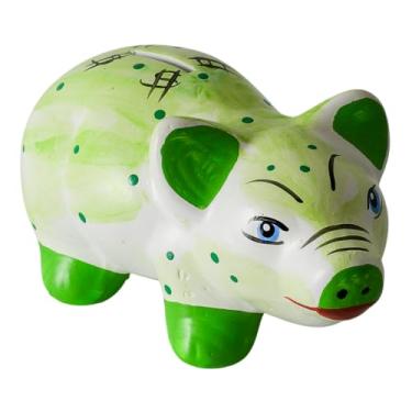Imagem de Cofrinho Porquinho Em FaiançA Artesanal - Para Guardar Moedas E Dinheiro, Lindo Para DecoraçãO(Porquinho Verde-M)