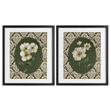 Imagem de Stupell Industries Fancy Lace White Florals 2 peças preto emoldurado conjunto sob vidro, design por Nan, 16 x 13