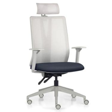 Imagem de Cadeira Escritório Giratória Presidente Flow F02 Base Cinza Sintético Azul - Lyam Decor