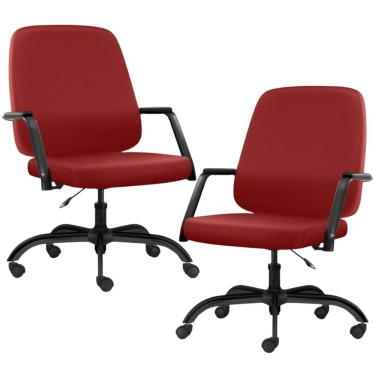 Imagem de Kit 02 Cadeiras Executiva Diretor Base Giratória Hub F02 Sintético Vermelho - Lyam Decor