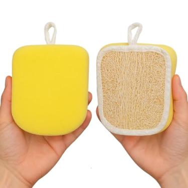 Imagem de Bucha Vegetal Organica Esponja De Banho Macia Dupla Camada Fibra Vegetal e Espuma Esponja Para Banho Corporal Relaxante
