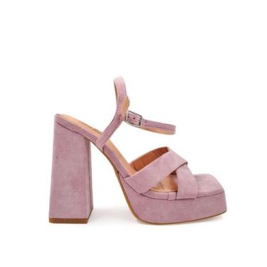 Imagem de Sandália de salto alto, taco, lilás, camurça de 12 cm para mulheres - 
