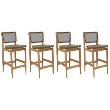 Imagem de Banqueta Sala de Jantar Liz 1BMM009CA Premium Madeira Maciça Kit 4 Un Carvalho/Boucle Bege Fendi/Tela Bege - Kappesberg