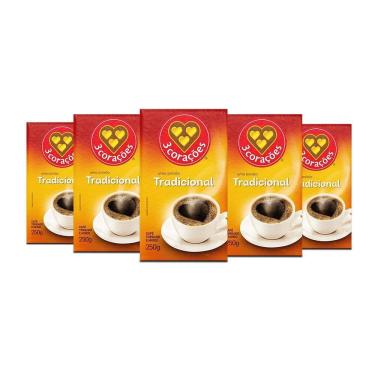 Imagem de Café 3 Corações Tradicional A Vácuo Kit 5 Pacotes De 250G