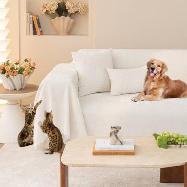 Imagem de Capa de sofá HANDONTIME branca para sofá de 3 almofadas 180x300cm