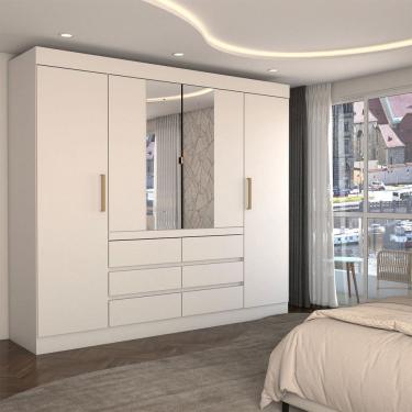 Imagem de Guarda-Roupa Casal Luxuria 4 Portas 6 Gavetas com Espelho Branco - Panorama Móveis