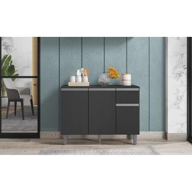 Imagem de Armário Organizador Cozinha Vanessa Cinza C/Tampo 3 Portas 1 Gaveta - AJL Móveis