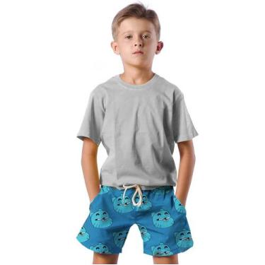 Imagem de Shorts Infantil Bermuda Calção Praia Verão Gato Reação Face Blue 206 -