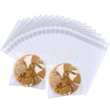Imagem de PigPotParty Sacos de celofane de plástico transparente de 10 x 10 cm, 100 peças de sacos pequenos de biscoito autovedantes para presente, lembrancinhas de festa, cartão de felicitações, doces