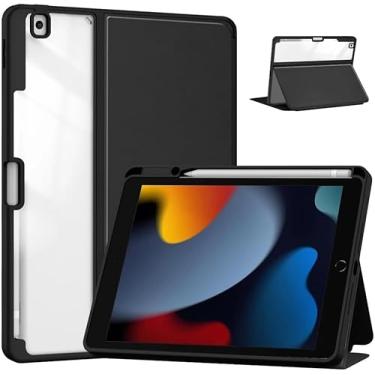Imagem de Capa Compatível Para iPad 9, 8, 7 Geração 10.2" Slim Case Inteligente Suporte Caneta Fundo Transparente Proteção Anti-Impacto Auto Sleep Tampa Magnética Premium (Preto Semi-Transparente)