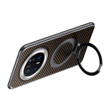 Imagem de FWYANZH Capa magnética para Honor Magic 8 Pro/8, suporte de anel oculto, capa traseira de couro, textura de fibra de carbono, capa fina de proteção contra quedas, marrom, 8