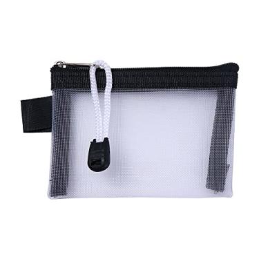 Imagem de Bolsa portátil com zíper para identidade, porta-cartão de crédito, carteira pequena, de malha, bolsa de cosméticos transparente, Branco, Bolsa para moedas