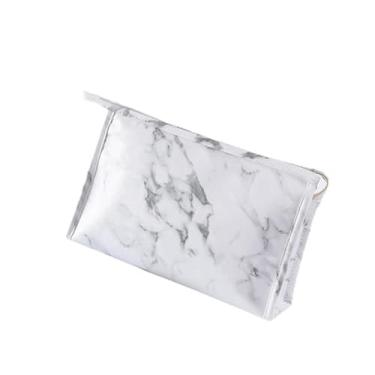 Imagem de Bolsa de maquiagem pequena com estampa de mármore - Organizador de cosméticos e higiene pessoal portátil feminino, Branco, cinza, Bolsa cosmética