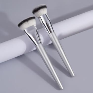 Imagem de Pincéis de maquiagem, pincel de base em pó, impecável, conjunto de pincéis com marca-texto, pincel de blush perfeito para misturar, polir líquido, prata