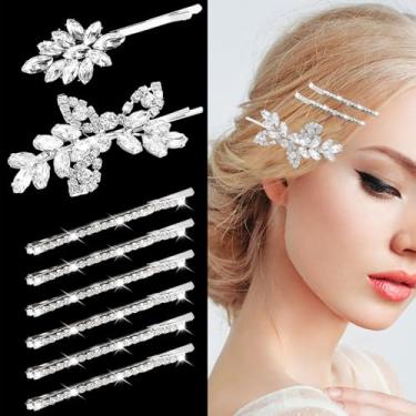 Imagem de 8 peças de grampos de cabelo de strass para noivas, em forma de folha prateada, acessórios de cabelo elegantes e exclusivos para mulheres