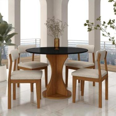 Imagem de Mesa Redonda Cosença Com 4 Cadeiras Estofadas Fre/pto/s.bege - M.a - A