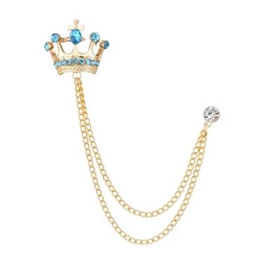 Imagem de Broche de coroa masculino broche de lapela de strass para homens com borla de metal corrente de colarinho alfinetes de terno broche coroa broche de lapela para homens terno de formatura chapéu